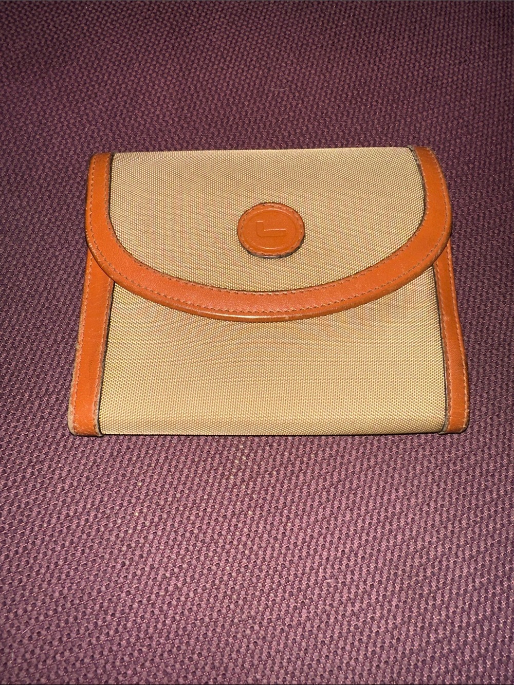 Lancel Tan Canvas & Leather Compact Kisslock Wallet - FIXER